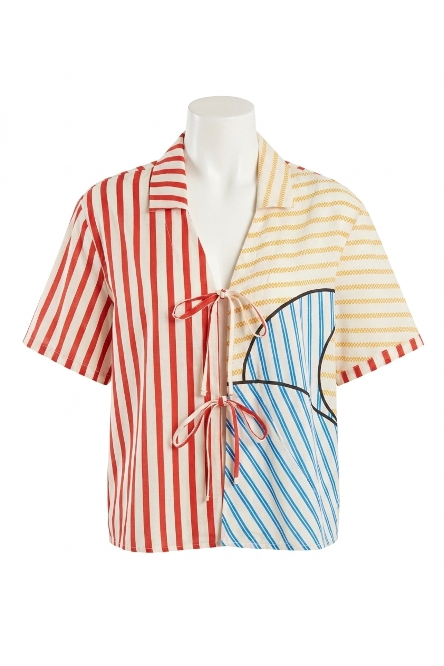 NEW FARM RIO lightweight tie detail blouse in navy stripe